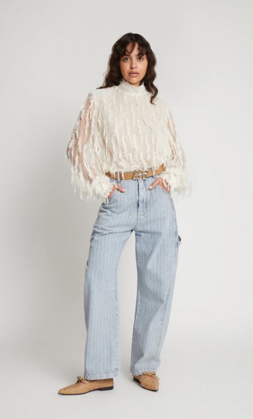 Chemisier transparent couleur crème à franges Skallo Munthe