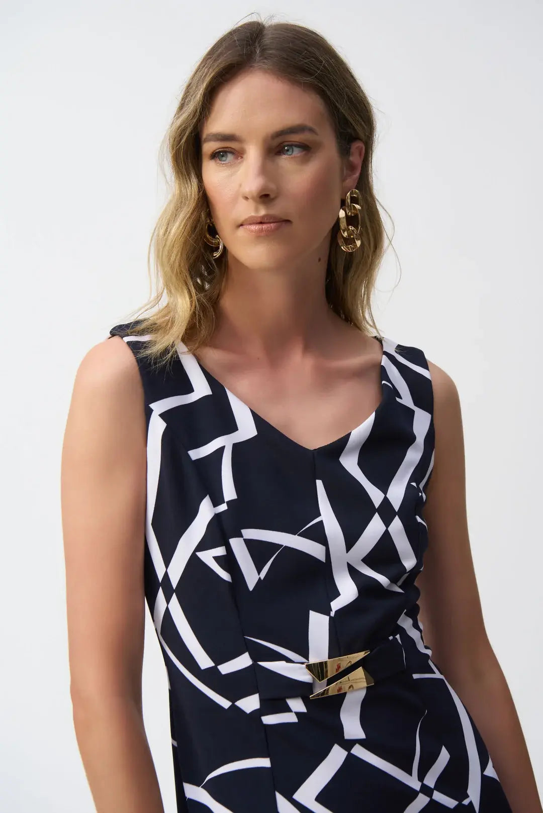Blauw kleed met print en riem detail Joseph Ribkoff