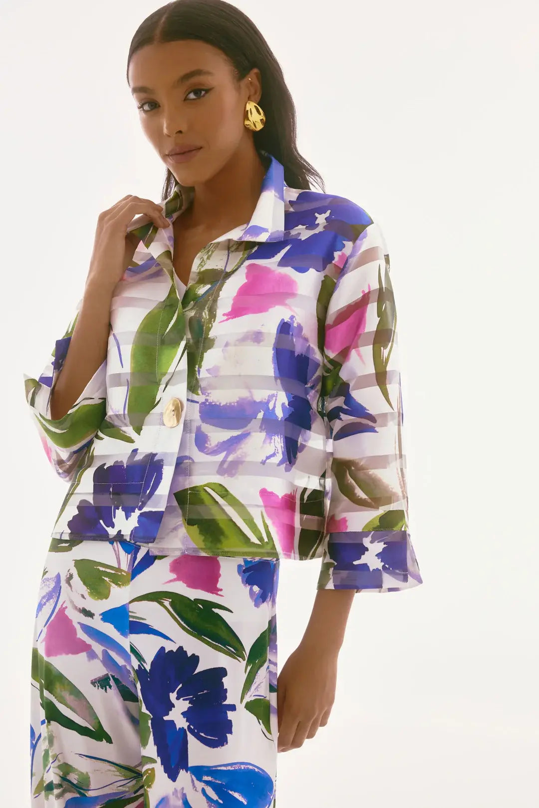 Ecru doorzichtige multicolor cardigan Joseph Ribkoff