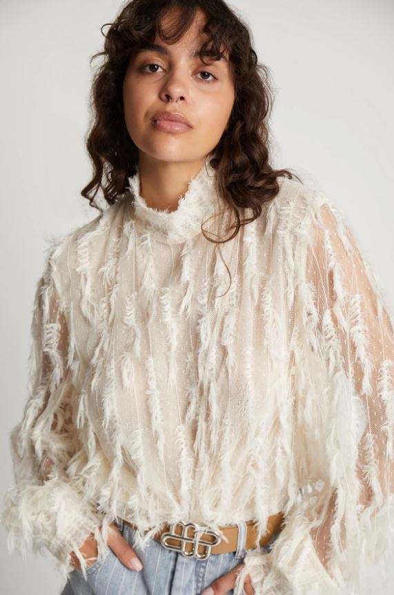 Chemisier transparent couleur crème à franges Skallo Munthe