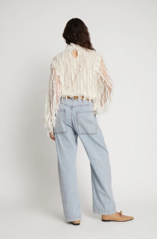 Chemisier transparent couleur crème à franges Skallo Munthe