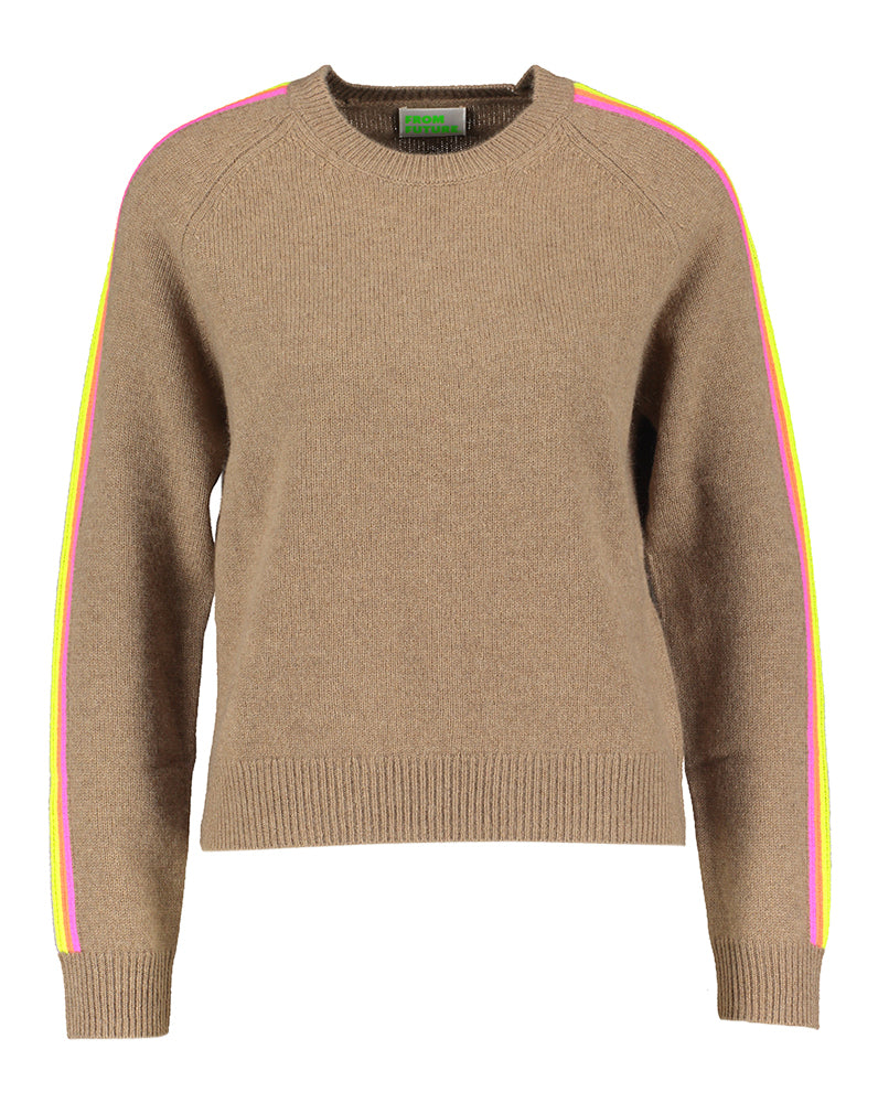 Pull taupe en cachemire à motifs arc-en-ciel de la marque Future