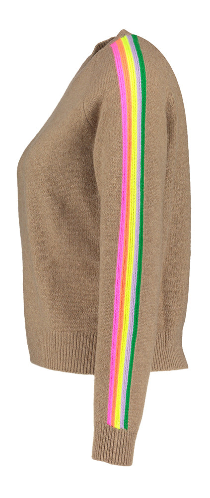 Pull taupe en cachemire à motifs arc-en-ciel de la marque Future