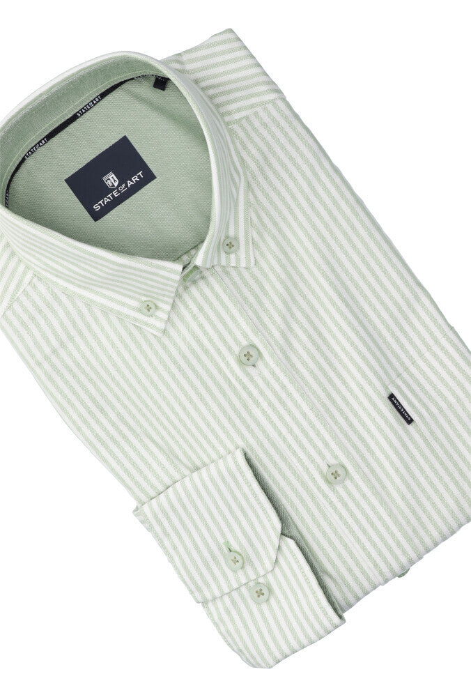Chemise en coton blanc (coupe classique) à rayures vertes et manches longues State Of Art