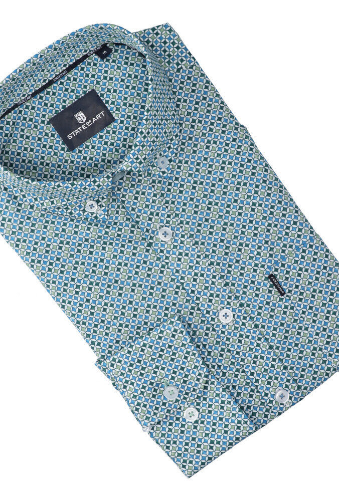 Chemise en coton vert (coupe classique) avec détails et manches longues State Of Art