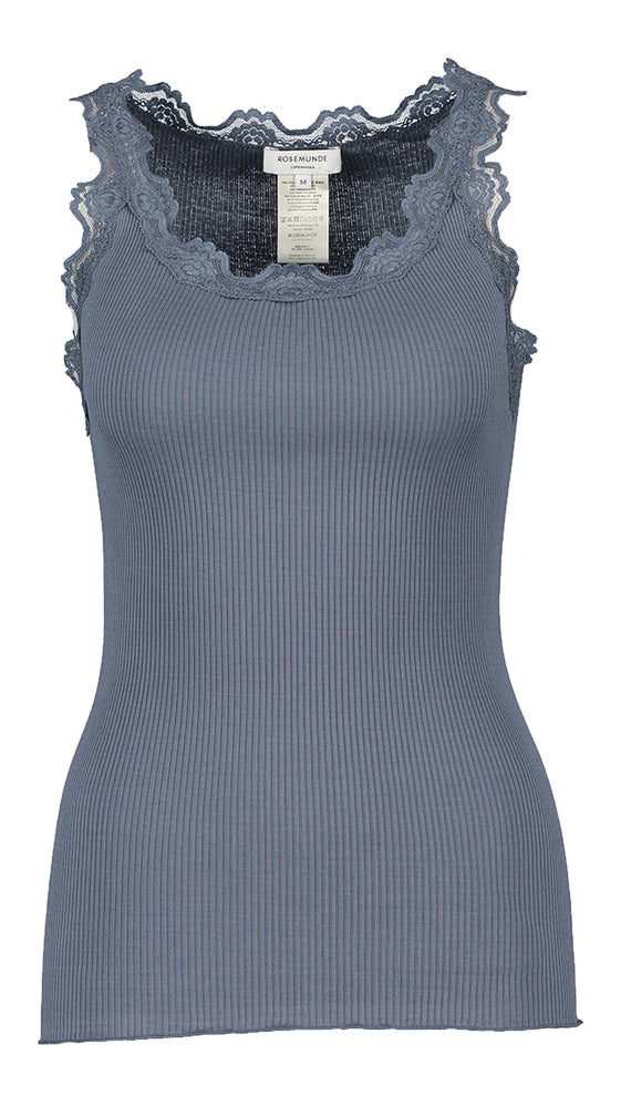 Haut bleu à dentelle Rosemonde