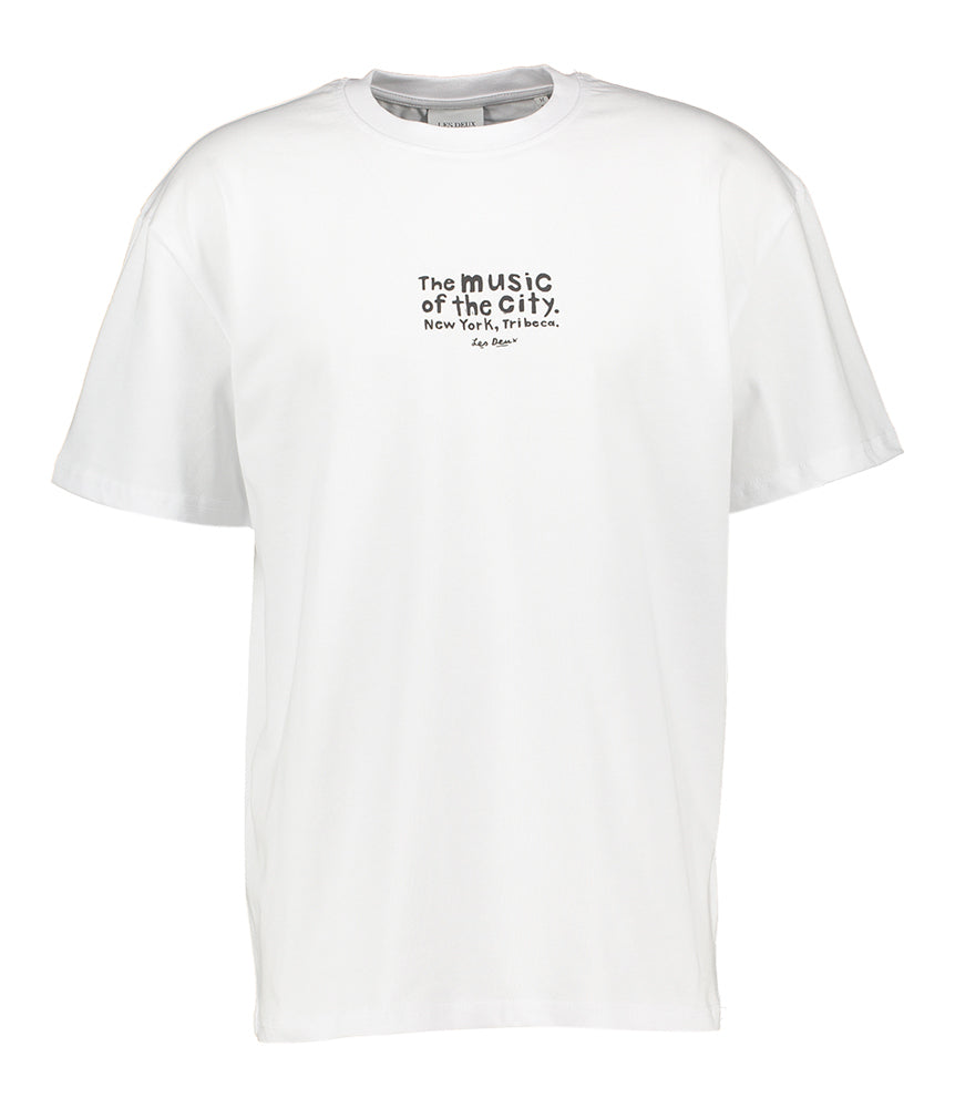 T-shirt blanc en coton à col rond et imprimé ludique Les Deux