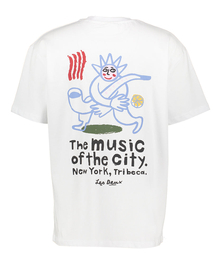 T-shirt blanc en coton à col rond et imprimé ludique Les Deux