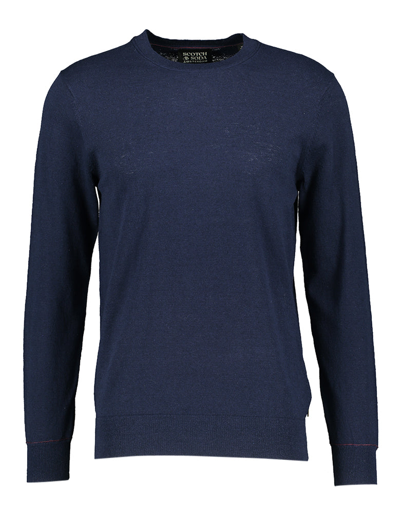 Pull Scotch & Soda bleu foncé en laine à col rond