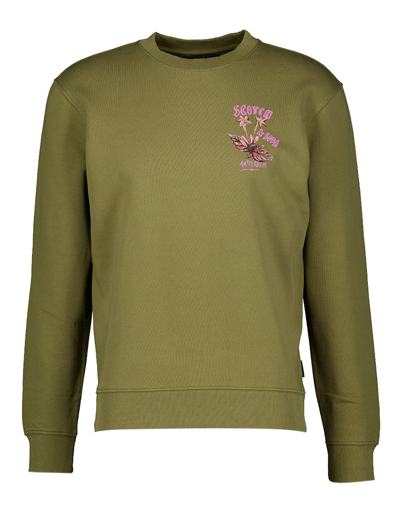Pull en coton kaki avec imprimé coloré au dos Scotch & Soda