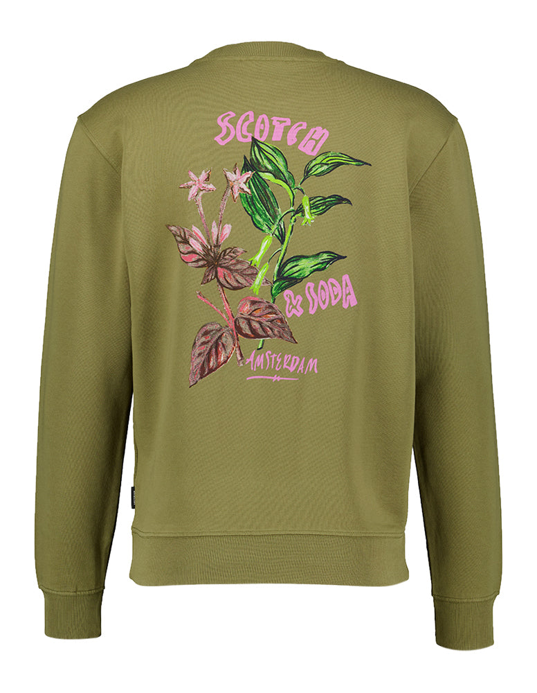 Pull en coton kaki avec imprimé coloré au dos Scotch & Soda