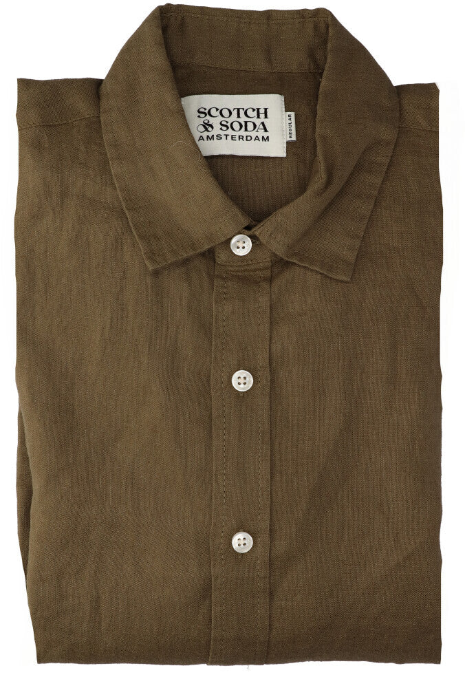Chemise classique en lin vert (coupe droite) Scotch&Soda
