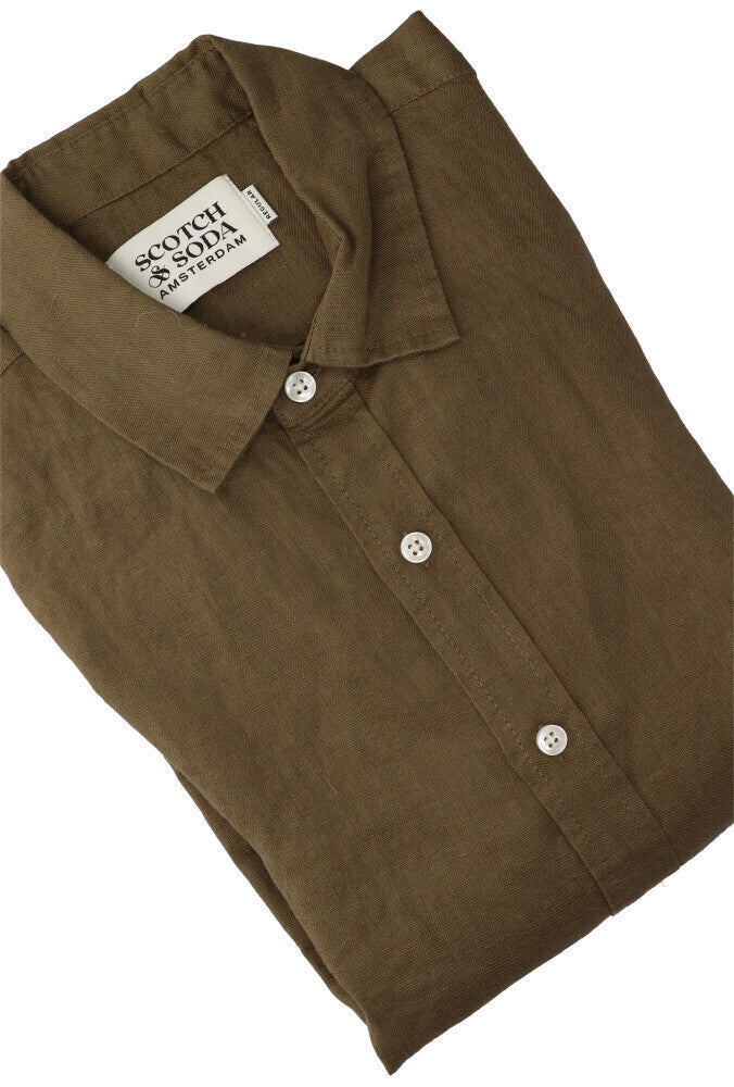 Chemise classique en lin vert (coupe droite) Scotch&Soda