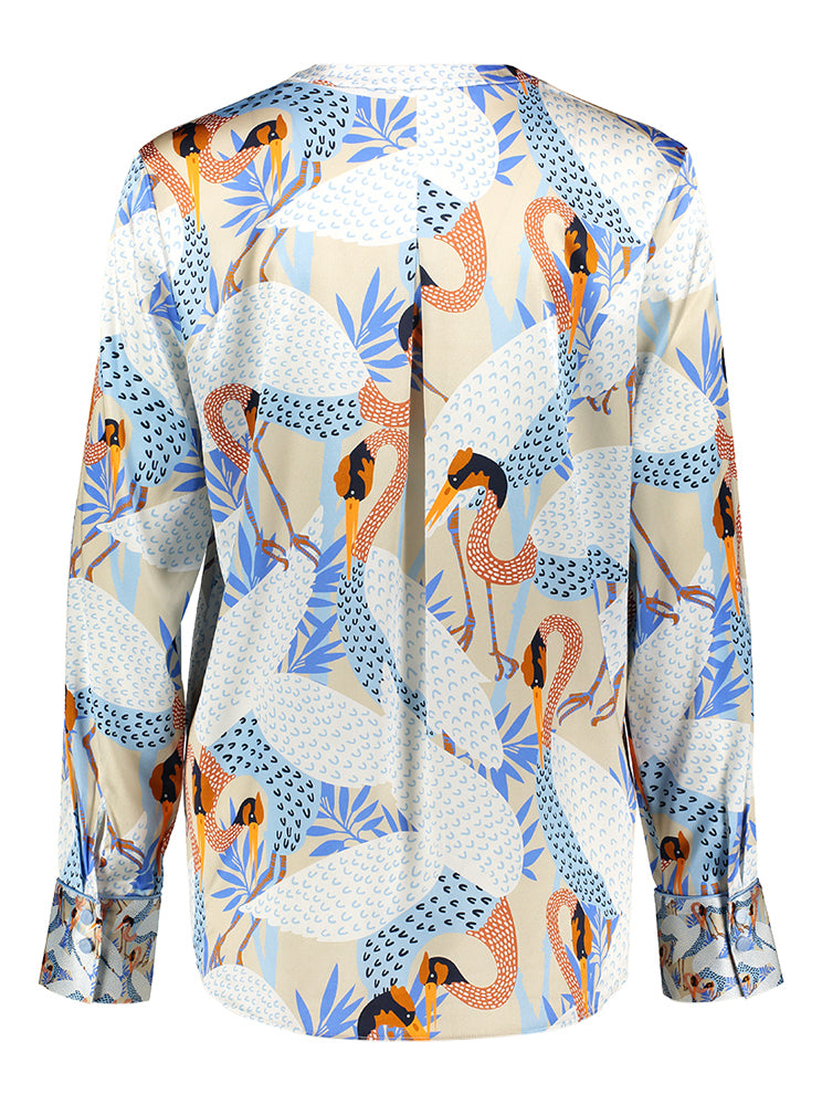 Blouse beige à imprimé oiseaux Herzen's