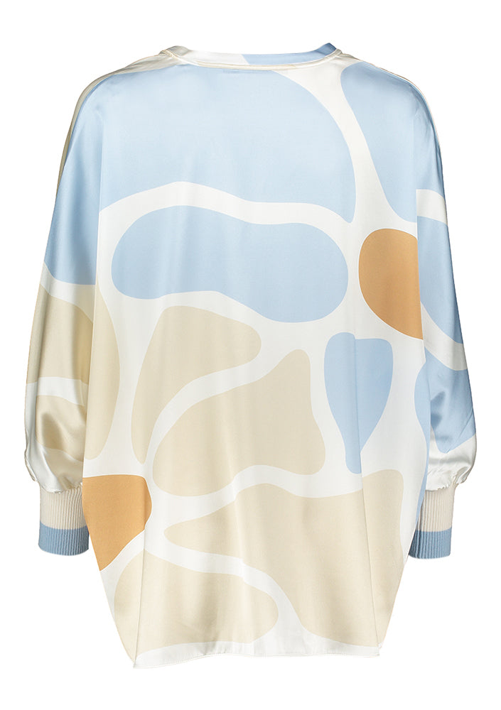 Chemisier blanc à cercles bleu clair, beige et marron clair Herzen's