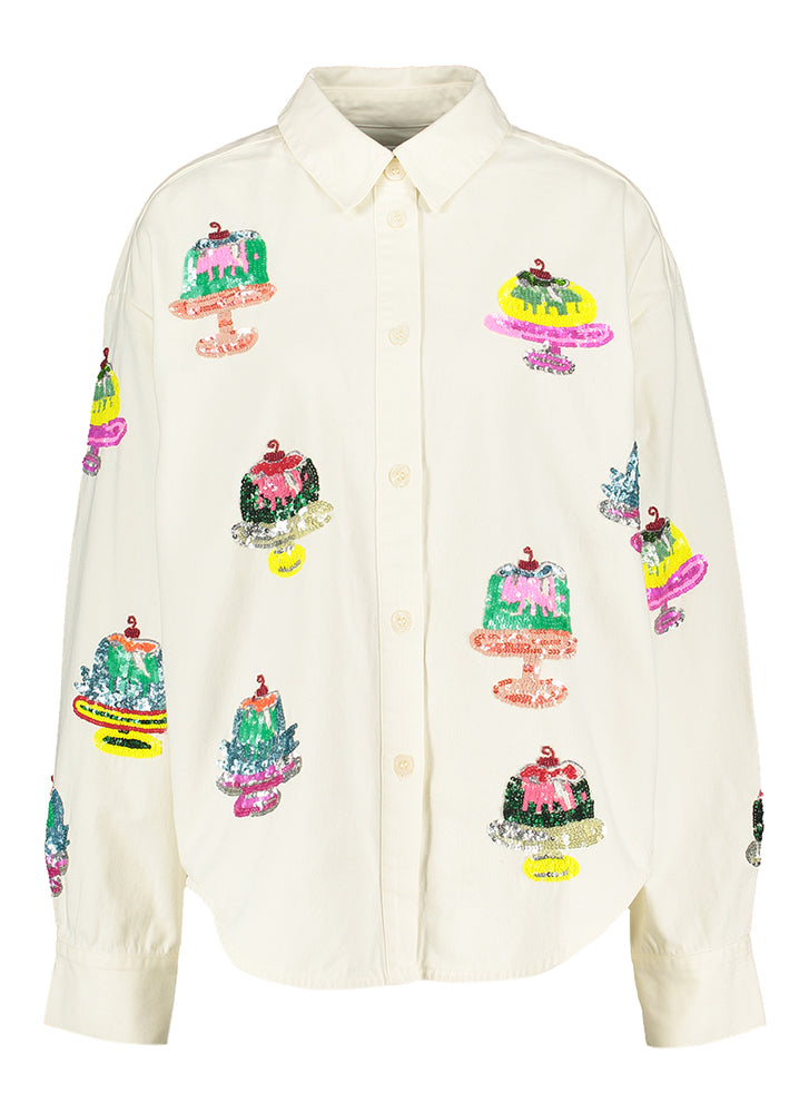 Chemise écru avec logo gâteau en sequins Hemithyst Essentiel
