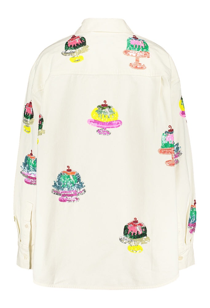 Chemise écru avec logo gâteau en sequins Hemithyst Essentiel