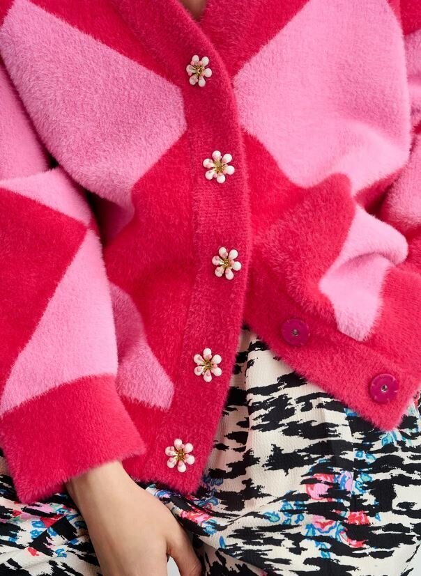 Gilet oversize rose à carreaux avec boutons-pression How Essentiel