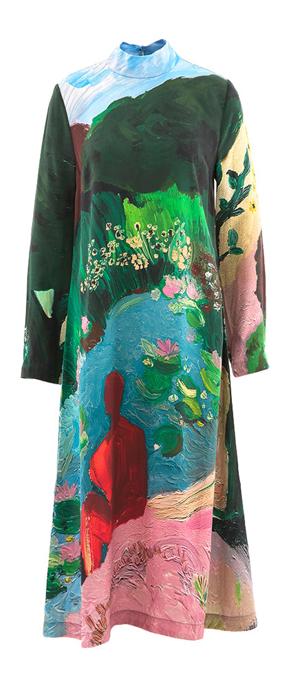 Robe longue maxi ornée d'un dessin de paysage de Stine Goya