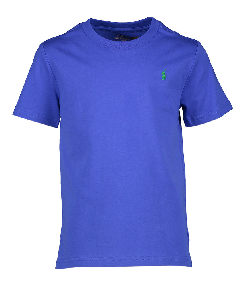 T-shirt bleu cobalt avec logo vert de la marque Ralph Lauren