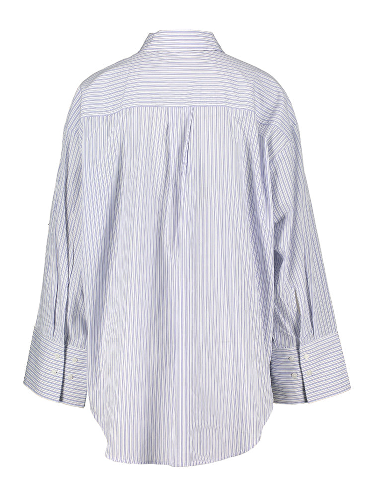 Witte oversized katoenen blouse met blauwe strepen en wijde mouwen Orina Soaked in Luxury