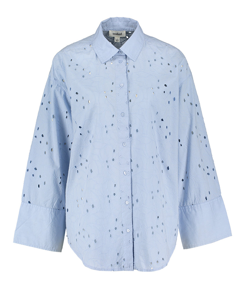 Blouse en coton bleu clair brodée à manches larges Iva Soaked in Luxury