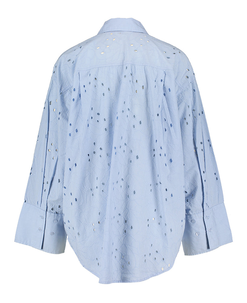 Blouse en coton bleu clair brodée à manches larges Iva Soaked in Luxury