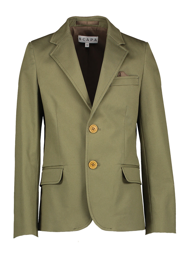 Donkergroene blazer met bruine knoopsluiting Communie Scapa