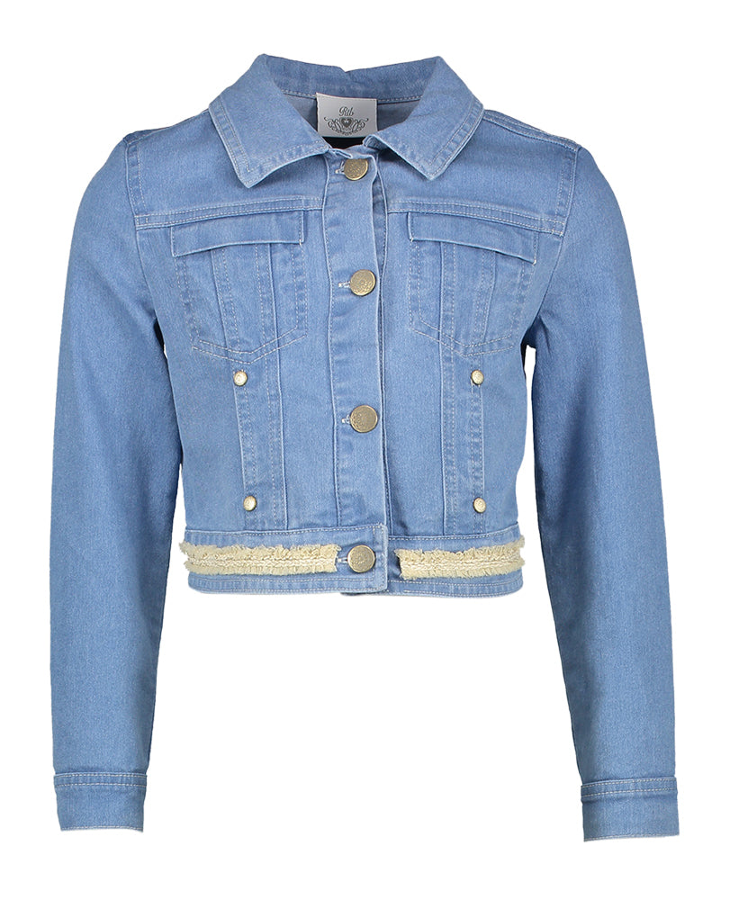Blauwe denim jas met gouden details Rtb