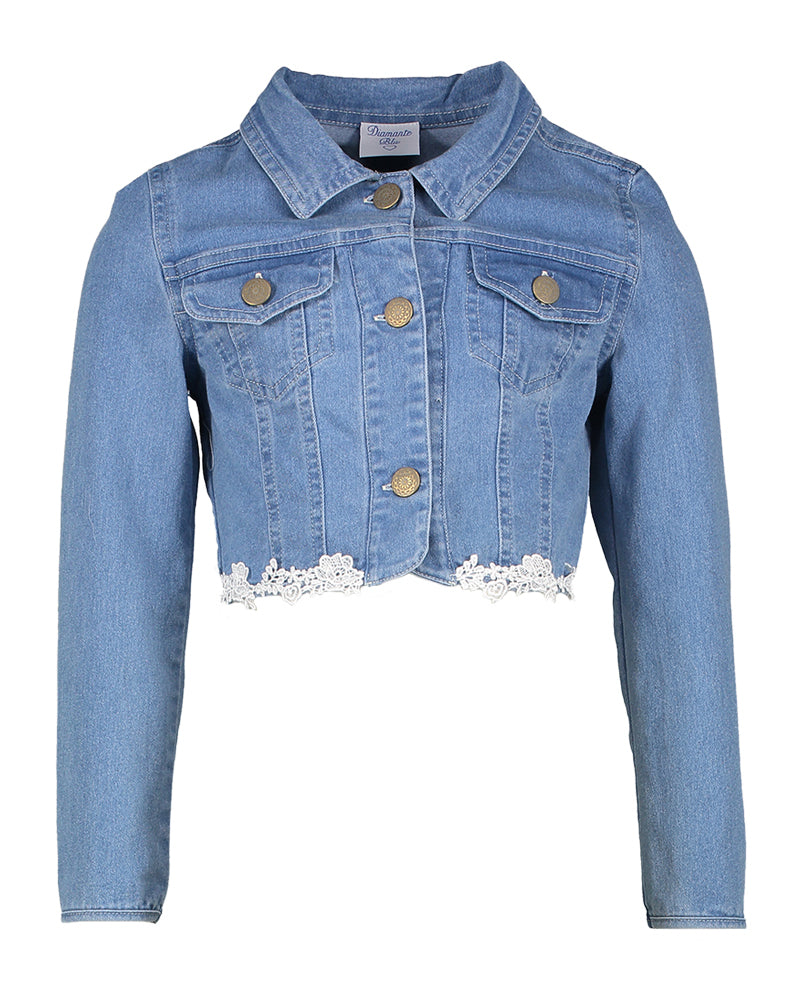 Veste en jean bleu avec détail en dentelle en bas, communion Diamante Blu