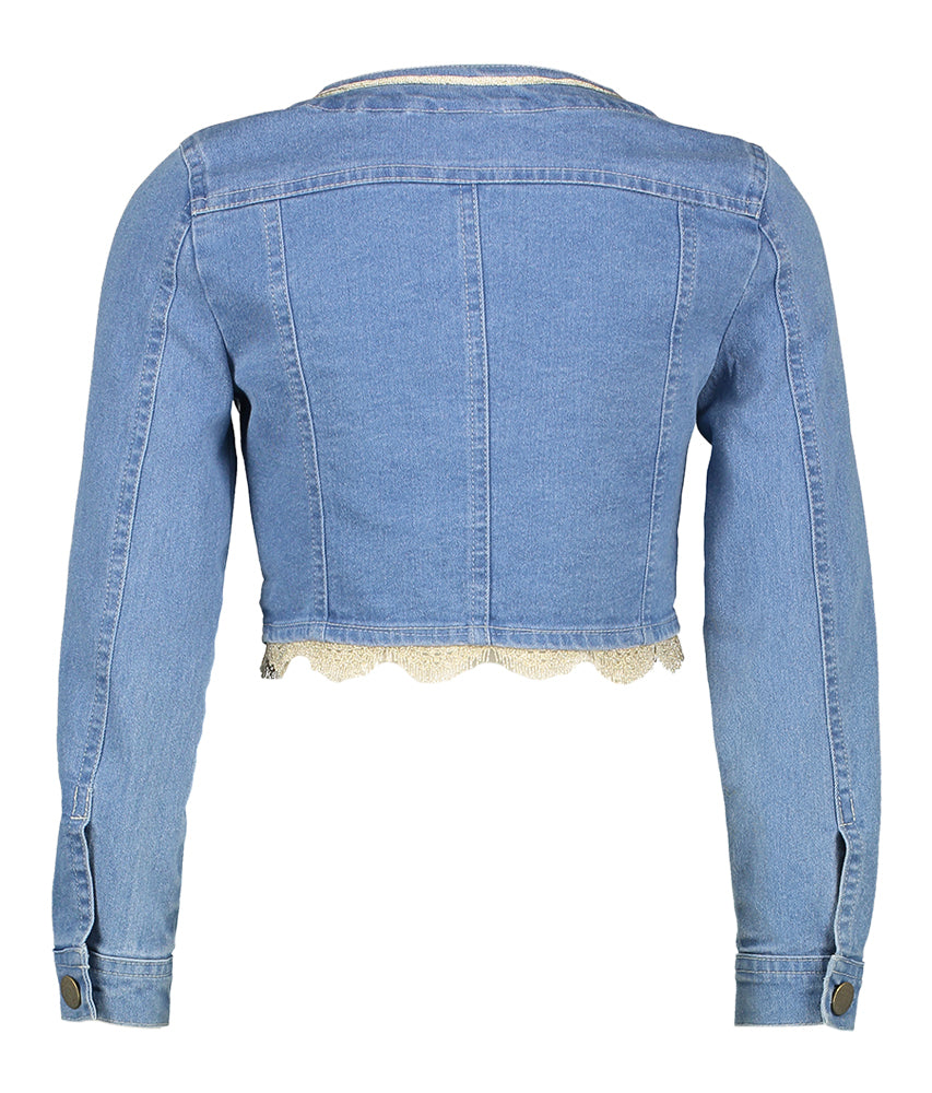 Jeansjasje afgewerkt met gouden details Communie Diamante Blu