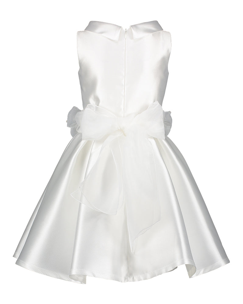 Witte glanzende jurk met strikken Communie Miss Leod