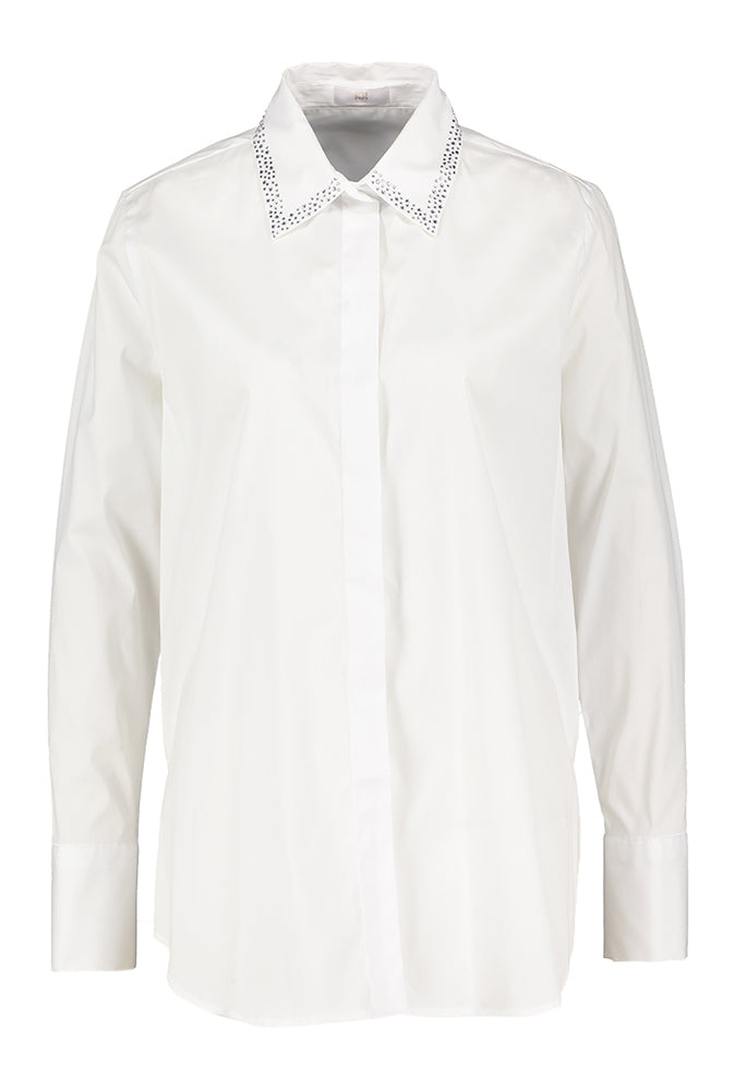 Witte geklede blouse met strass op de kraag Riani