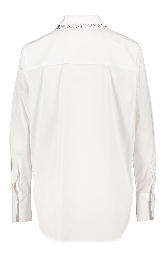 Witte geklede blouse met strass op de kraag Riani