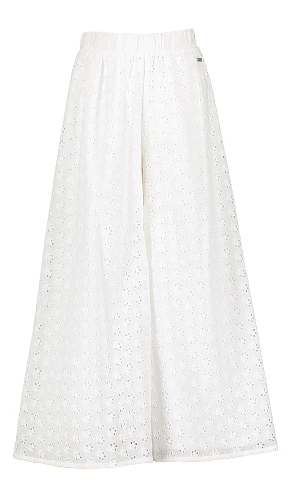 Witte wijdvallende broek in broderie Kira Blue Bay