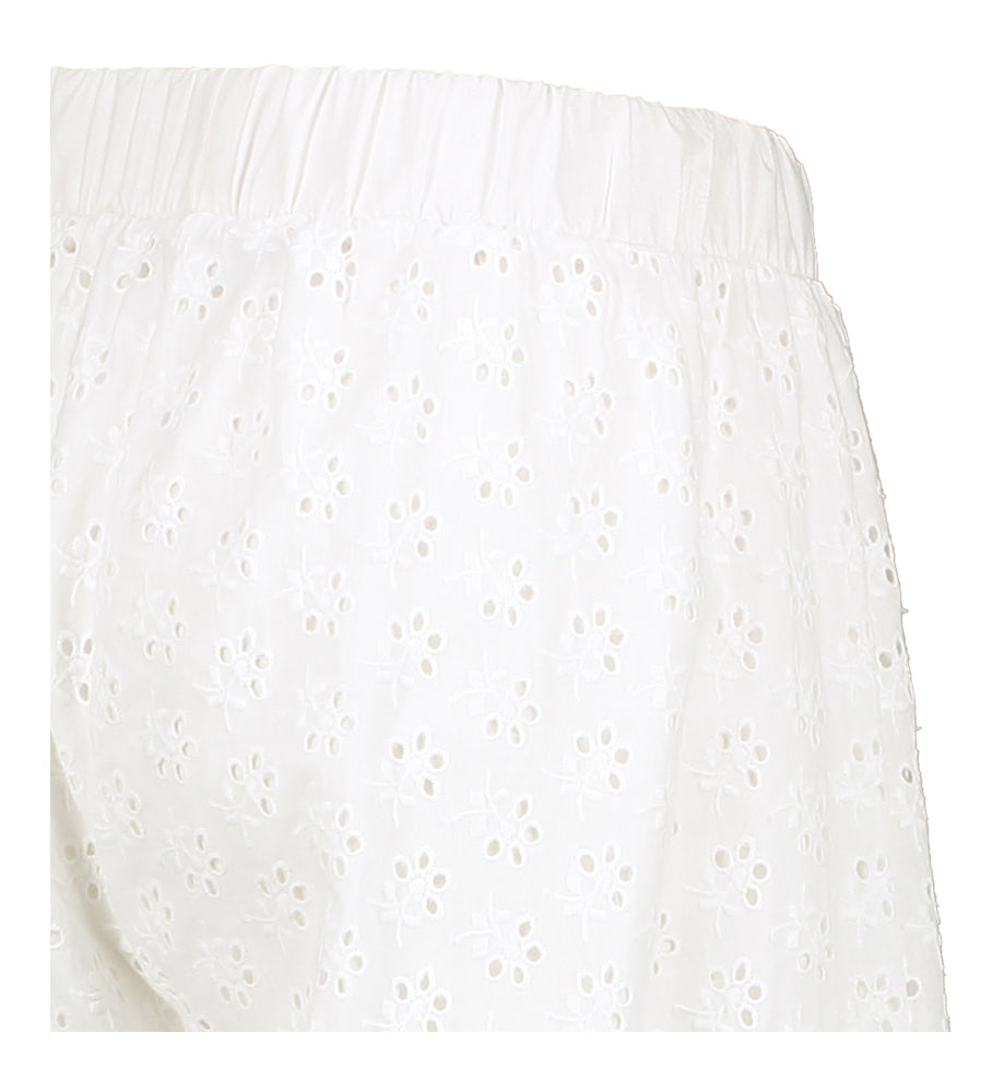 Witte wijdvallende broek in broderie Kira Blue Bay