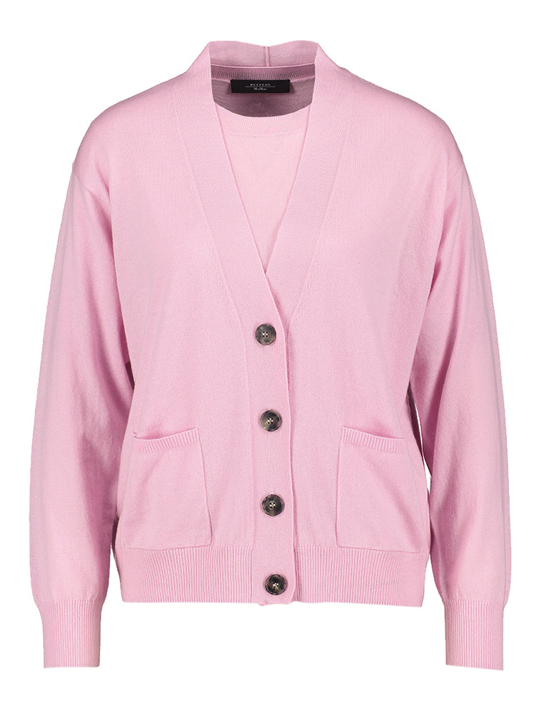 Ensemble en laine rose avec cardigan et pull à manches courtes Decano Max Mara