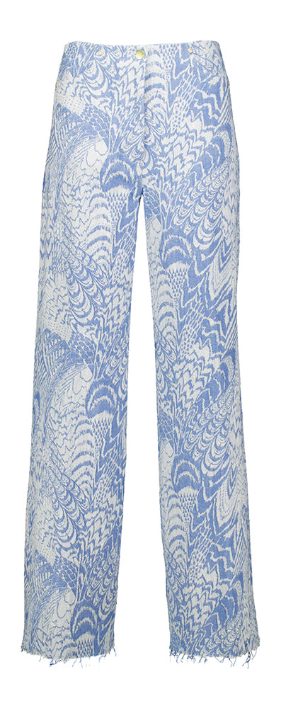 Wijdvallende broek met blauwe print en opgestikte zakken Maraba Momoni