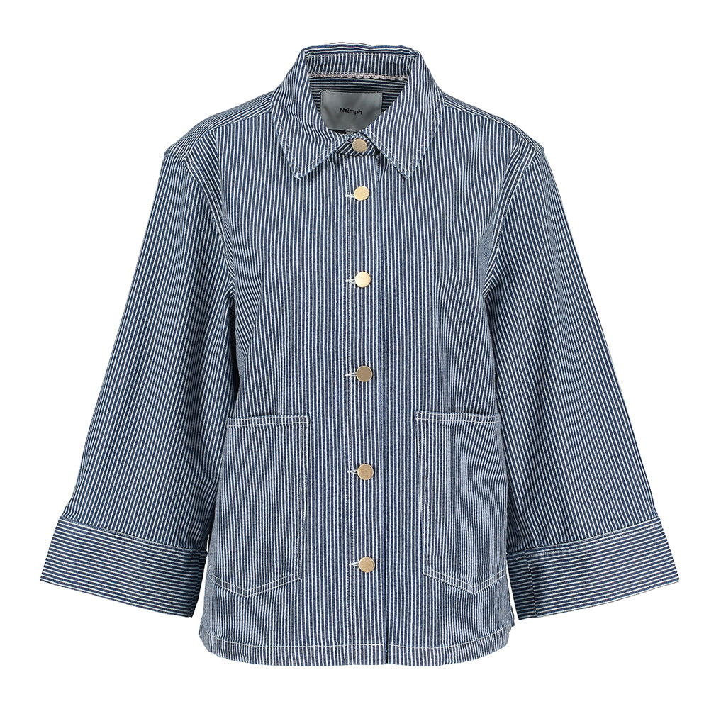 Jeansblauwe jeansjas met strepenmotief Erina Numph