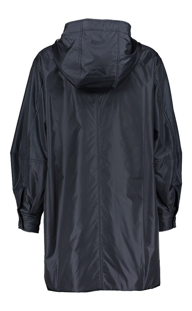 Manteau bleu foncé mi-long à boutons et capuche Aspesi