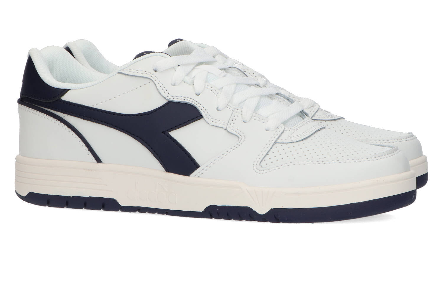 Baskets basses Diadora blanches et bleues à rayures