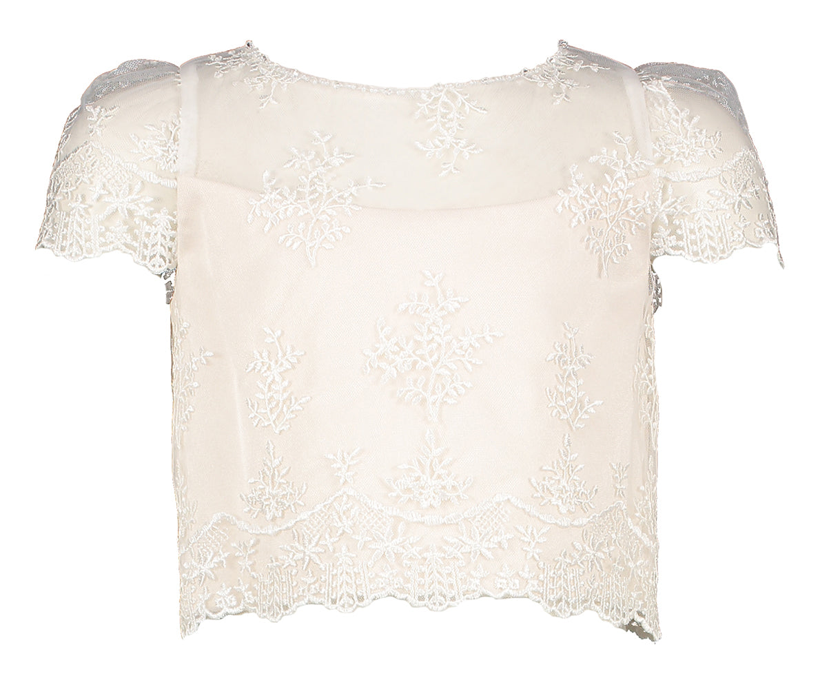 Witte doorschijnende blouse met kanten detail Linea Raffaelli