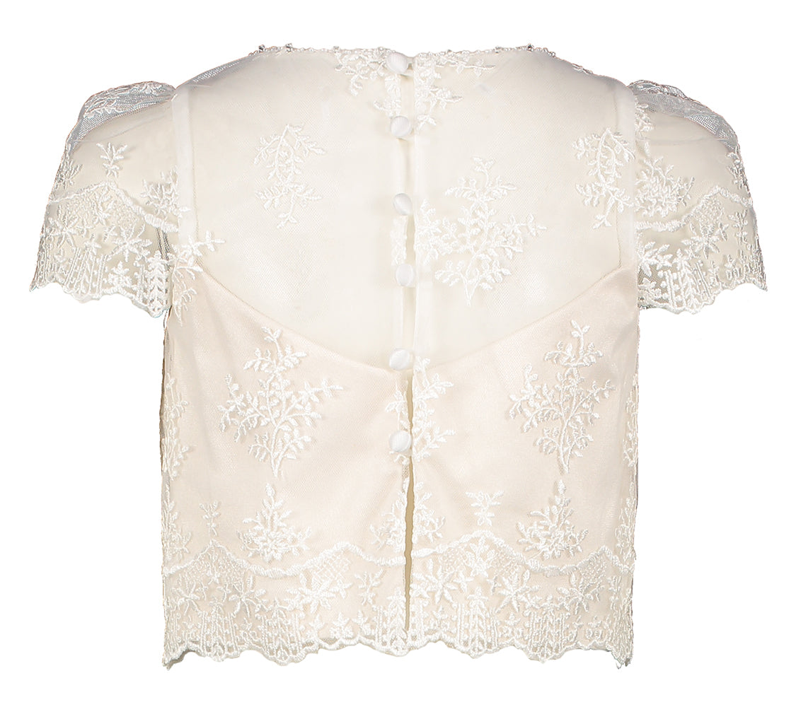 Witte doorschijnende blouse met kanten detail Linea Raffaelli