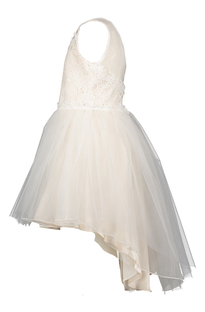 Ecru jurk met tulle en kanten bloemenprint Linea Raffaelli