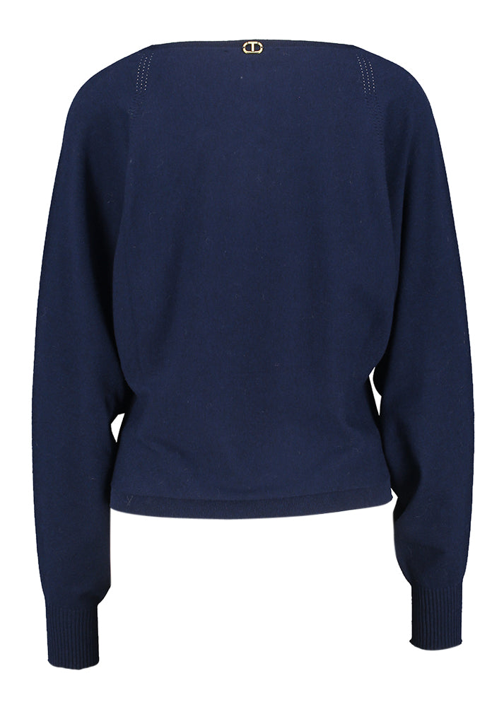 Donkerblauwe pull met ronde hals Twinset