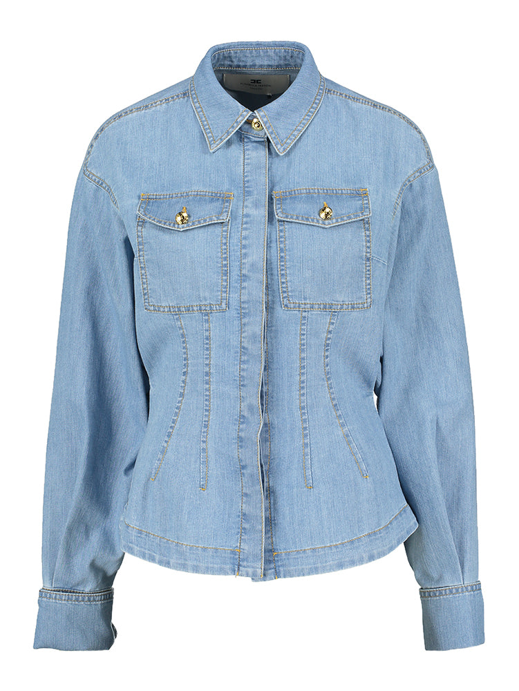 Jeansblauwe jeansbloes Elisabetta Franchi