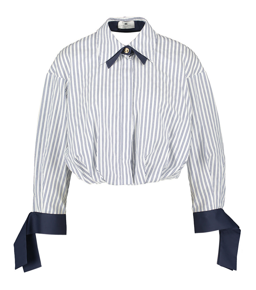Blauw en wit gestreepte cropped blouse Elisabetta Franchi