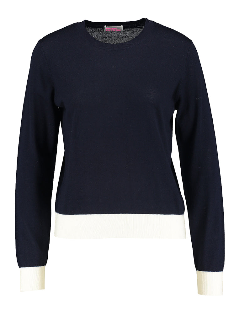Donkerblauwe wollen trui met witte boord From Future