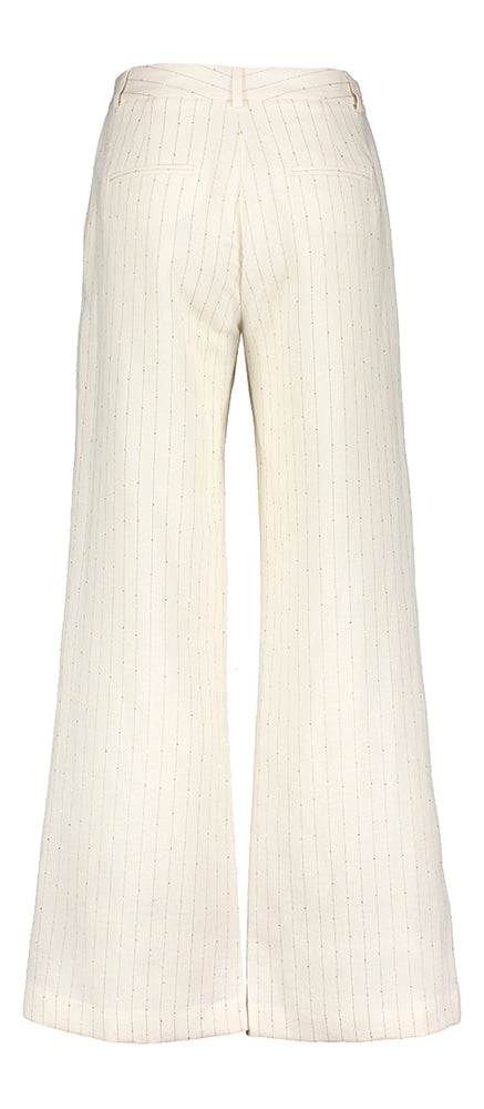 Ecru broek met beige streeppatroon en strass Gigue