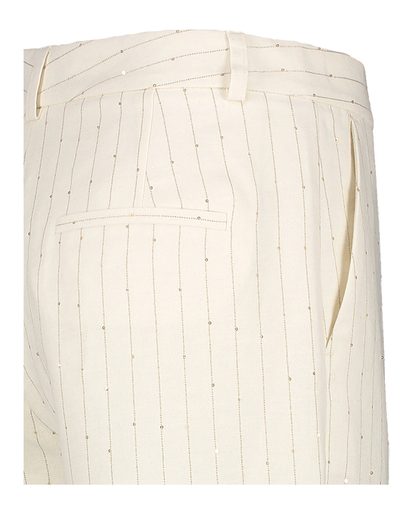 Ecru broek met beige streeppatroon en strass Gigue